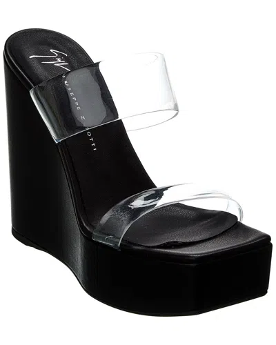 Giuseppe Zanotti Zanilla 90 Vinyl & Leather Wedge Sandal In Black