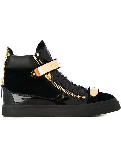 Giuseppe Zanotti Zip Detail Hi-top Velvet Sneakers In Black