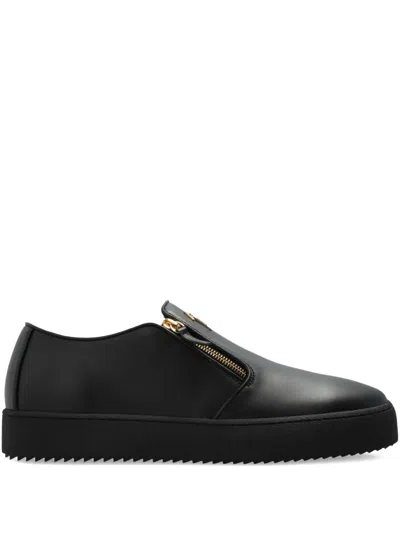 Giuseppe Zanotti Zip-detail Leather Sneakers In Black