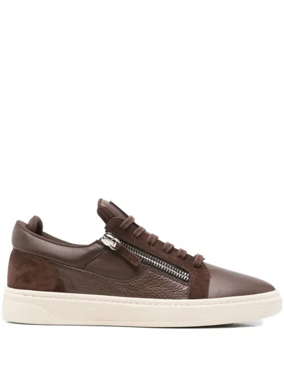 Giuseppe Zanotti Gz94 Sneakers In Brown Suede And Leather In Multi