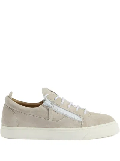Giuseppe Zanotti Zip-detail Suede Low-top Sneakers In Gray