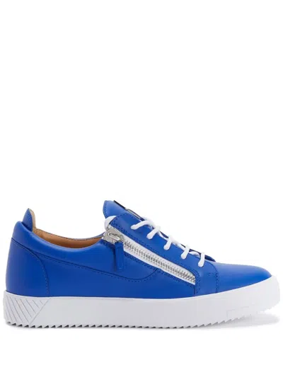Giuseppe Zanotti Zip-fastening Leather Sneakers In Blau
