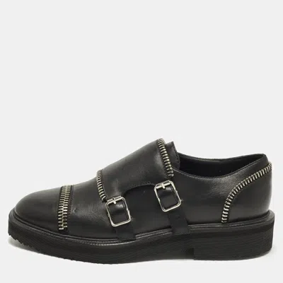 Pre-owned Giuseppe Zanotti Zipper Detail Size 36 Black Leather Double Monk Strap Oxford Shoes