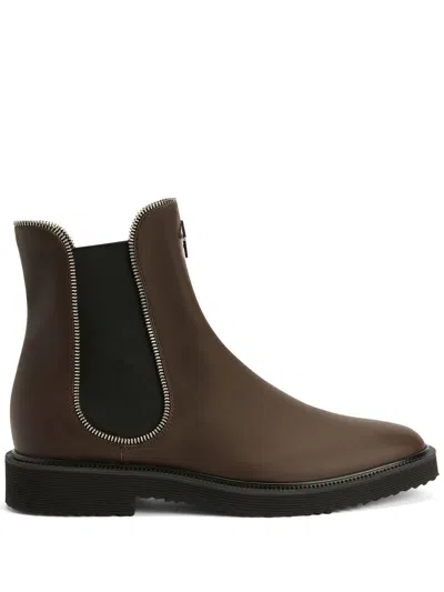 Giuseppe Zanotti Zipper-lined Leather Boots In Braun