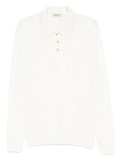 Giuuno Polo-pullover Mit Zopfmuster In White