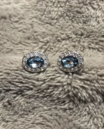 Pre-owned Givenchy 1 Of 3 Crystal Oval Earrings In Blue