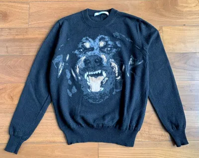 Pre-owned Givenchy 100% Wool Dog Head Sweater In Blue