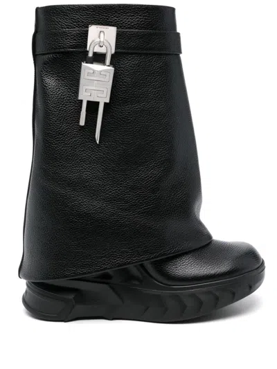 Givenchy Shark Lock Biker Ankle Boots In Leather And Shearling In Black