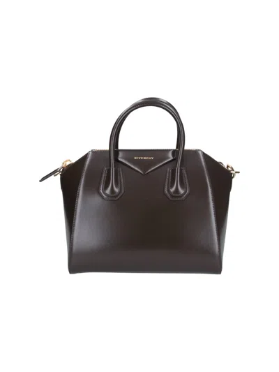 Givenchy ? 15 Cm Leather Tote Bag With Zipper, Leather Handles & Adjustable Shoulder Strap In Marrone