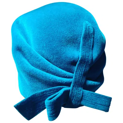 Pre-owned Givenchy 1960s Azure Blue Hubert De  Velour Fur Felt Mod Bubble Hat W/ Bow