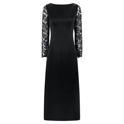 Pre-owned Givenchy 1960s  Haute Couture Black Satin Lace Sleeve A-line Gown Custom