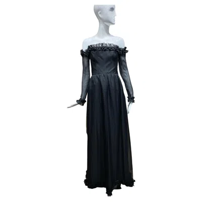 Pre-owned Givenchy 1970s  Black Strapless Silk Organza With Detachable Sleeves