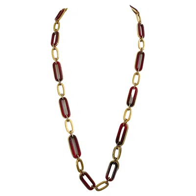 Pre-owned Givenchy 1970s  Gold + Amber Chainlink Vintage Long Gg Logo 70s Necklace Or Belt In Brown