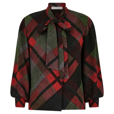 Pre-owned Givenchy 1970s  Novelle Boutique Red And Green Plaid Blouse
