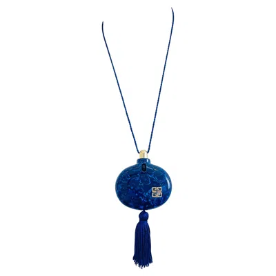 Pre-owned Givenchy 1970s Navy Blue Marbleized Tassel Vintage 70s Perfume Bottle Necklace