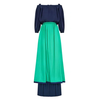 Pre-owned Givenchy 1977  Runway Green Linen And Navy Silk Ensemble