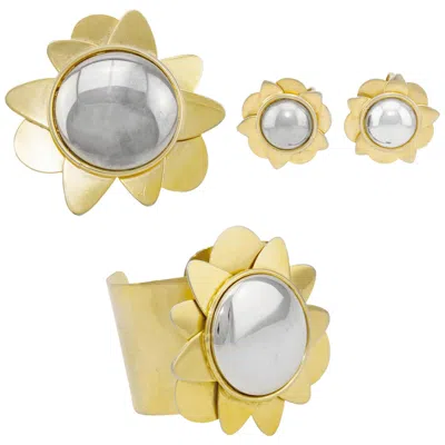 Pre-owned Givenchy 1980s  Earring, Brooch And Cuff Set In Sand