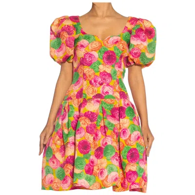 Pre-owned Givenchy 1980s  Floral Print Haute Couture Silk Summer Cocktail Dress With Poof In Orange