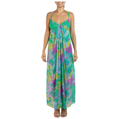 Pre-owned Givenchy 1980s  Green, Aqua & Pink Sill Chiffon Couture Dress