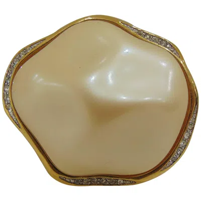 Pre-owned Givenchy 1980s Gold Tone Faux Pearls Brooch, Italian Vintage Pin In Brown