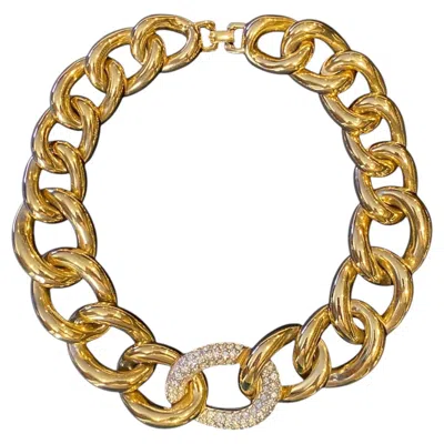Pre-owned Givenchy 1980s Graduated Gold & Pave' Rhinestone Graduated Link Necklace In Multiple