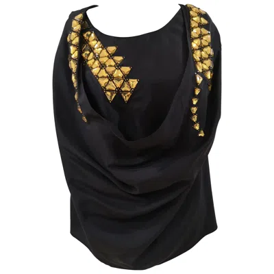 Pre-owned Givenchy 1990s  Black Silk Shirt Vest With Amber Stones, Size S