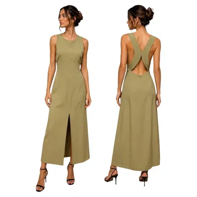 Pre-owned Givenchy 1990s  Couture Olive Green Open-back Maxi Dress