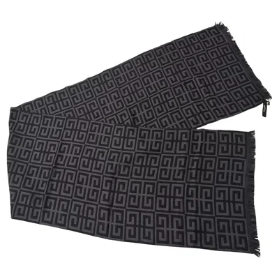 Pre-owned Givenchy 1990s Vintage Grey And Black Wool Continuous Logo Scarf By  In Gray