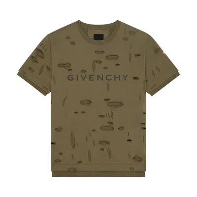 Pre-owned Givenchy 2 Layers Classic Fit Hole T-shirt 'khaki' | Tan | Men's Size Xxl