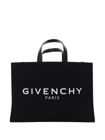 Pre-owned Givenchy 2000-2026 Medium Canvas G Tote Shopping Bag Satchel In Black