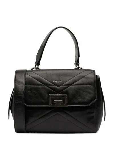 Pre-owned Givenchy 2000-2026 Small Glazed Crinkled Leather Id Flap Satchel In Black