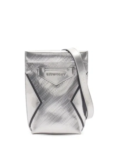Pre-owned Givenchy 2000s Antigona Logo-embossed Shoulder Bag In Silver