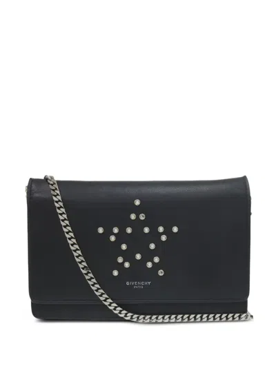 Pre-owned Givenchy 2010-2026 Leather Wallet On Chain Crossbody Bag In Black