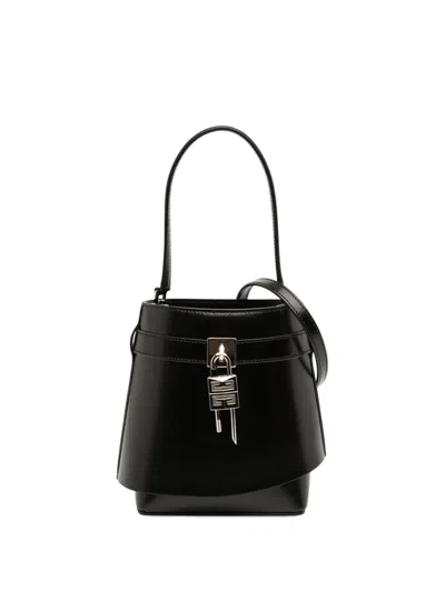 Pre-owned Givenchy 2010-2026 Micro Leather Gv Shark Lock Bucket Bag Satchel In Black