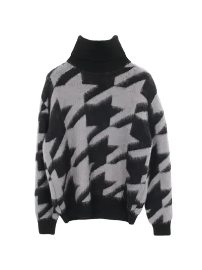 Pre-owned Givenchy 2010s Houndstooth Turtleneck Knitted Sweater In Black