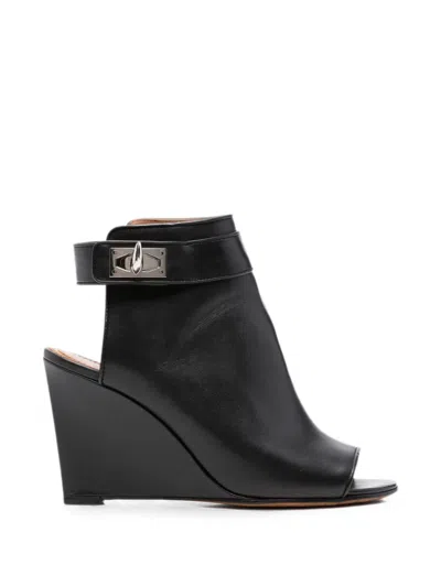 Pre-owned Givenchy 2010s Shark-lock Wedge Sandals In Black