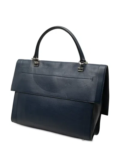 Pre-owned Givenchy 2012-2020 Small Grained Calfskin Shark Lock Satchel In Blue