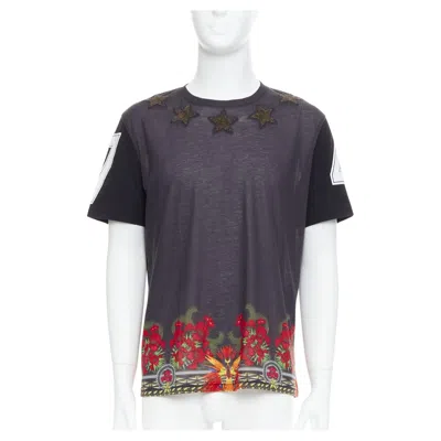 Pre-owned Givenchy 2013 Bird Of Paradise Star Applique Washed Cotton Tshirt M In Black