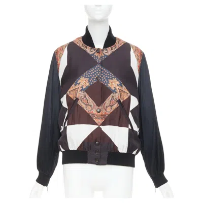 Pre-owned Givenchy 2013 Silk Teddy Black Paisley Scarf Geometric Bomber Jacket Fr38 M