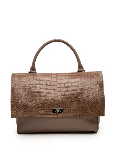 Pre-owned Givenchy 2014 Medium Croc Embossed Calfskin Shark Lock Satchel In Brown