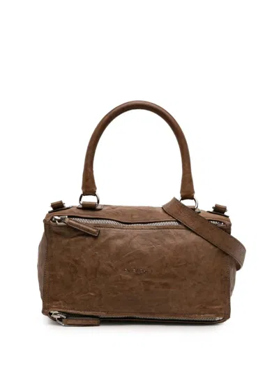 Pre-owned Givenchy 2015 Medium Wrinkled Sheepskin Pandora Satchel In Brown