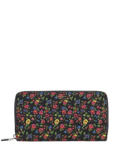 Pre-owned Givenchy 2016 Leather Floral Print Zip Around Wallet Long Wallets In Black