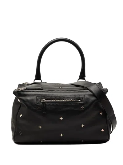 Pre-owned Givenchy 2016 Medium Calfskin Cross Studded Pandora Satchel In Black