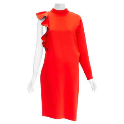 Pre-owned Givenchy 2017 Tisci Tribute Red Crepe Metal Bar Ruffle Cutout Tunic Top Fr36 S