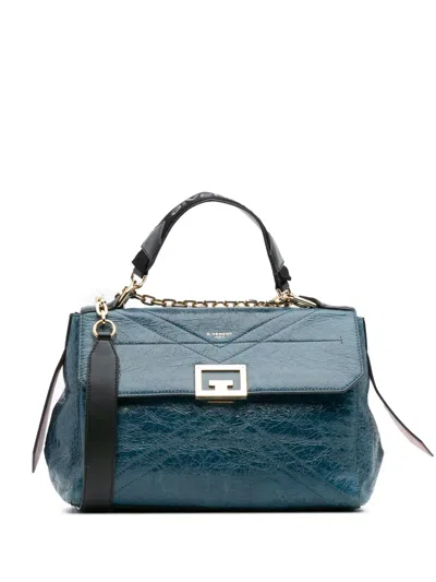 Pre-owned Givenchy 2019 Medium Crinkled Patent Id Satchel In Blue