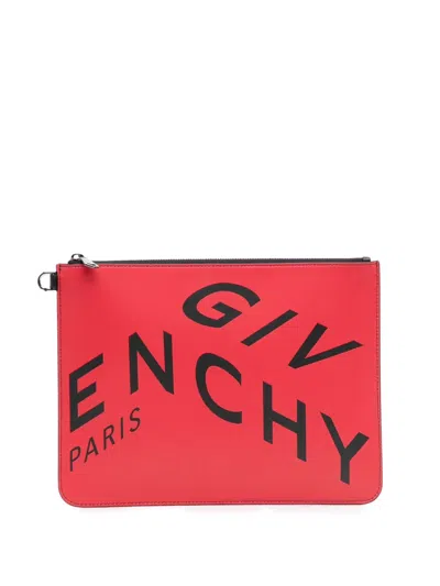 Pre-owned Givenchy 2020 Leather Logo Clutch Bag In Red
