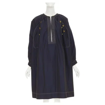 Pre-owned Givenchy 2020 Navy Cotton Gold 4g Totem Button Tent Dress Fr36 S In Blue