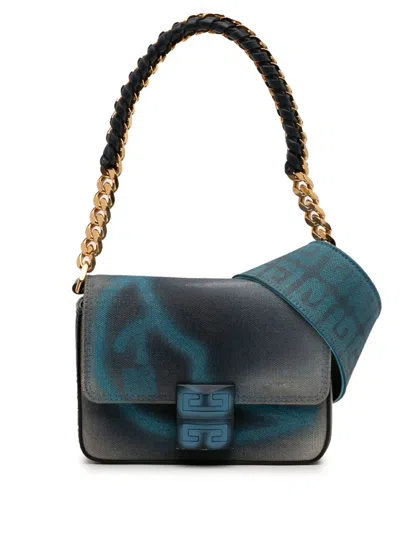 Pre-owned Givenchy 2021 Chito Small 4g Graffiti Effect Canvas And Leather Satchel In Blue