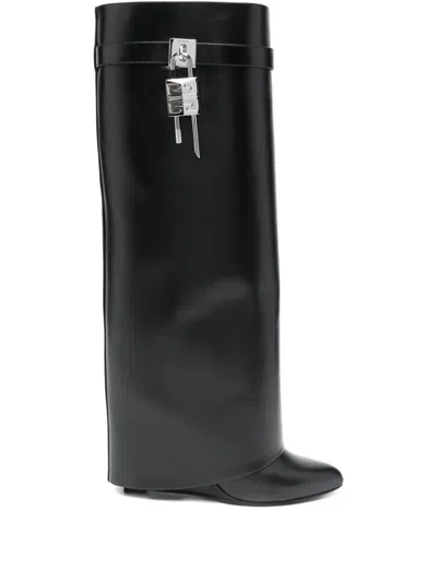 Pre-owned Givenchy 2024 Lock Detail Calf Leather Boots In Black