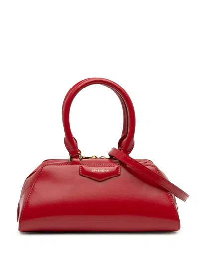 Pre-owned Givenchy 2025 Mini Leather Antigona East West Satchel In Red